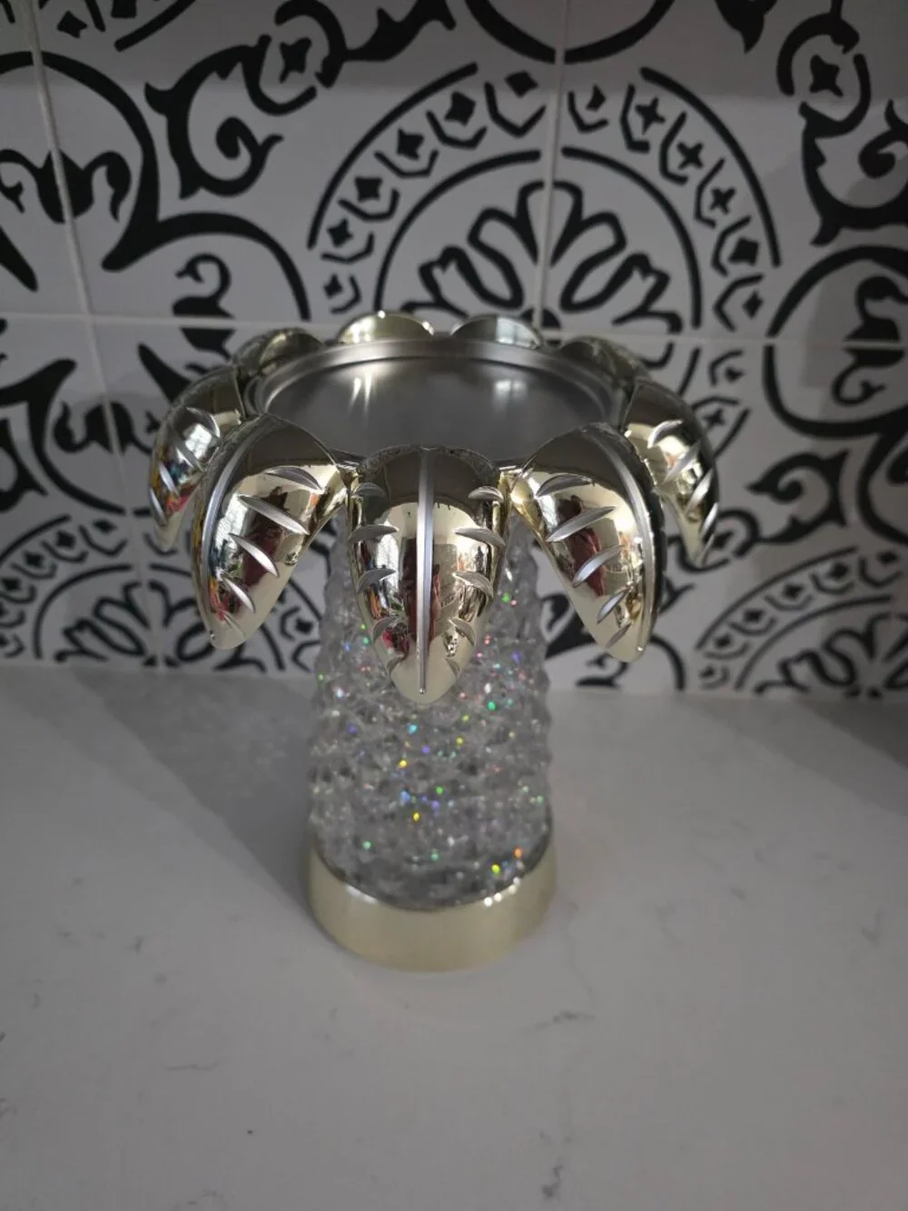 New Bath & Body Works Light Up Glitter Globe Palm Tree 3 Wick Candle Holder